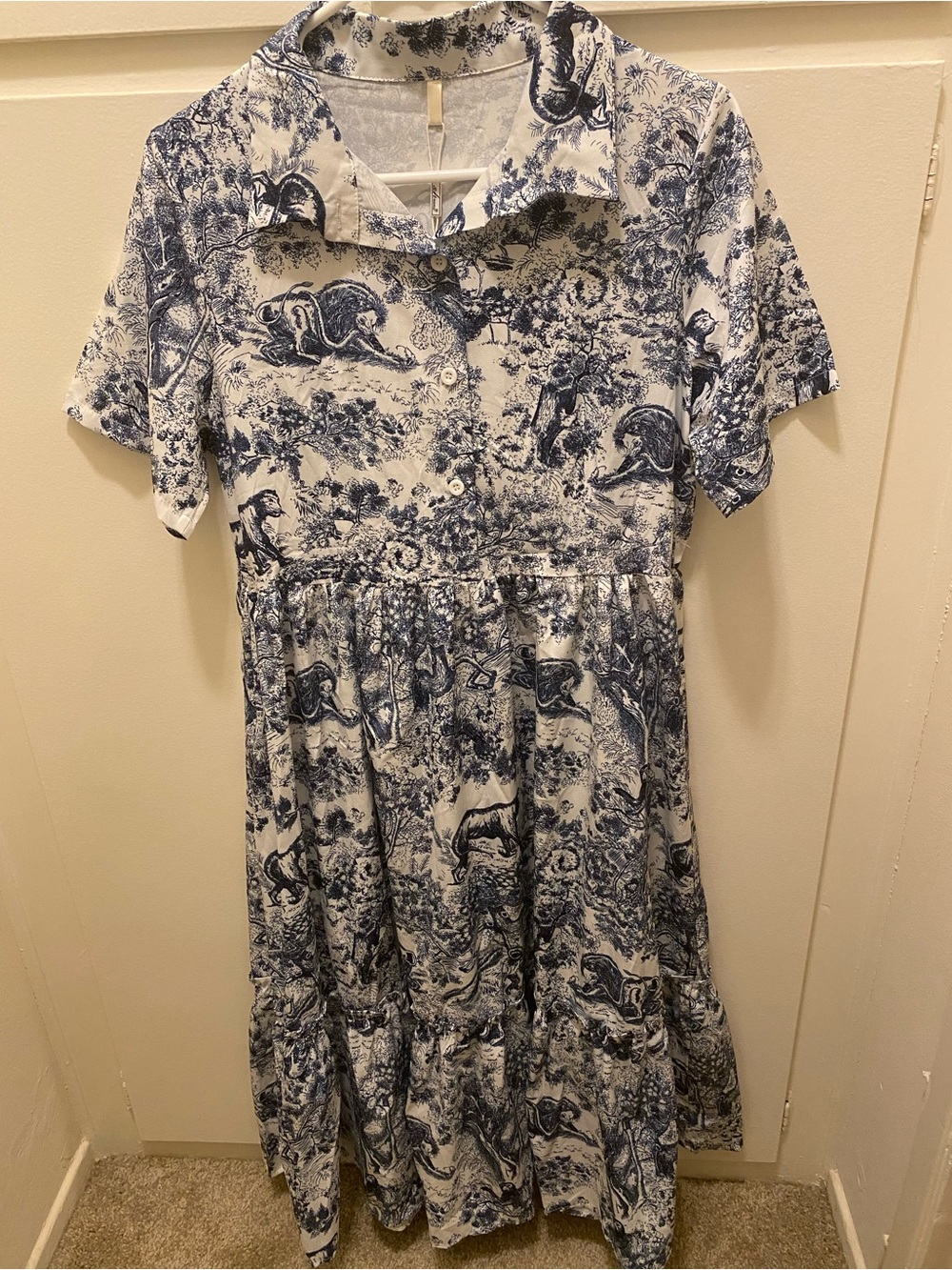 Women’s Blue & White Printed Short-Sleeve Dress